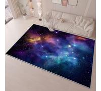 Bedroom Area Rug 160 x 230 cm Flannel Non Slip Soft, Fantasy Galaxy Stars Theme Kids Room Play Crawl Mat, Black Purple Machine Washable Low Pile Carpets Home for Decor Gifts Non Shedding