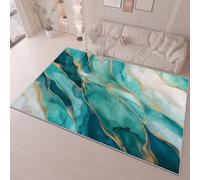 Bedroom Area Rug 60 x 90 cm Flannel Non Slip Soft, Abstract Elegant Marble Lines Theme Kids Room Play Crawl Mat, Teal Machine Washable Low Pile Carpets Home for Decor Gifts Non Shedding