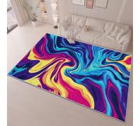 Bedroom Area Rug 60 x 90 cm Flannel Non Slip Soft, Abstract Fantasy Lines Theme Kids Room Play Crawl Mat, Blue Yellow Machine Washable Low Pile Carpets Home for Decor Gifts Non Shedding