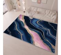 Bedroom Area Rug 60 x 90 cm Flannel Non Slip Soft, Abstract Modern Marble Lines Theme Kids Room Play Crawl Mat, Dark Blue Machine Washable Low Pile Carpets Home for Decor Gifts Non Shedding