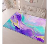 Bedroom Area Rug 60 x 90 cm Flannel Non Slip Soft, Dream Abstract Marble Lines Theme Kids Room Play Crawl Mat, Purple Green Machine Washable Low Pile Carpets Home for Decor Gifts Non Shedding