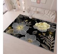 Bedroom Area Rug 60 x 90 cm Flannel Non Slip Soft, Dream Lines Florals Theme Kids Room Play Crawl Mat, Black Cream Machine Washable Low Pile Carpets Home for Decor Gifts Non Shedding