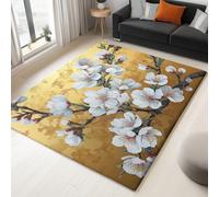 Bedroom Area Rug 60 x 90 cm Flannel Non Slip Soft, Retro Branches Flowers Theme Kids Room Play Crawl Mat, Yellow Light Pink Machine Washable Low Pile Carpets Home for Decor Gifts Non Shedding