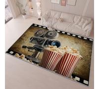 Bedroom Area Rug 60 x 90 cm Flannel Non Slip Soft, Retro Camera Popcorn Theme Kids Room Play Crawl Mat, Brown Machine Washable Low Pile Carpets Home for Decor Gifts Non Shedding