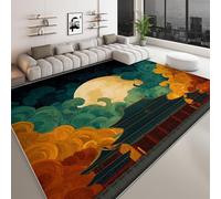 Bedroom Area Rug Dark Green Printed Carpets 60 x 90 cm, Machine Washable Non-Slip Rug - Architecture Moon Auspicious Clouds Low-pile Carpet for Kitchen Bedroom Dining Room - Kid & Pet Friendly