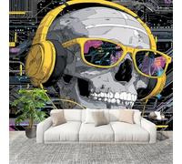Bedroom Background Wall Photo Wallpaper 250x175 cm Trendy Graffiti Skull Kids Wall Stickers Decals Peel and Stick Removable Gray for Nursery Bedroom Living Room Art murals Decorations