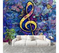 Bedroom Background Wall Photo Wallpaper 300x256 cm Dynamic Music Note Theme Kids Wall Stickers Decals Peel and Stick Removable Blue for Nursery Bedroom Living Room Art murals Decorations