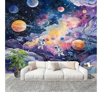 Bedroom Background Wall Photo Wallpaper 400x280 cm Cartoon Universe Galaxy Kids Wall Stickers Decals Peel and Stick Removable Purple for Nursery Bedroom Living Room Art murals Decorations