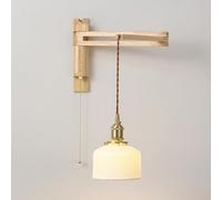 Bedroom Bedside Study Room Reading Lights Wood Wall Sconce Swing Arm Wall Lamp with Pull On/Off Switch Modern Wooden Wall Mounted Light