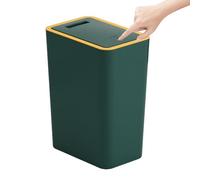 Bedroom Bin,Push Button Plastic Bin for Bedroom,10L Slim Bathroom Bin with Lid,Narrow Waste Bin for Bathroom Anti-Odour,Plastic Thin Trash Can for Office,Living Room,Kitchen,Toilet (Green)
