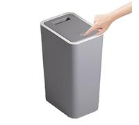 Bedroom Bin,Push Button Plastic Bin for Bedroom,10L Slim Bathroom Bin with Lid,Narrow Waste Bin for Bathroom Anti-Odour,Plastic Thin Trash Can for Office,Living Room,Kitchen,Toilet (Grey)
