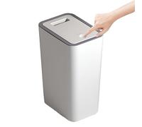 Bedroom Bin,Push Button Plastic Bin for Bedroom,10L Slim Bathroom Bin with Lid,Narrow Waste Bin for Bathroom Anti-Odour,Plastic Thin Trash Can for Office,Living Room,Kitchen,Toilet (White)