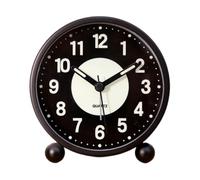 Bedroom Black Alarm Clock Non Ticking Twin Bell Glow Light Lighted Pointer | Retro Face Silent Non Ticking Battery Powered Large Number Snooze Soft Glow Table Clock for Bedroom, Living Room, Home,