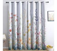 Bedroom Blackout Curtains 36" W x 84" L 2 Panels, Watercolor Wildflower Meadow Printing Thermal Insulated Curtains, for Kids Room Living Room Decorate, Colorful Polyester Washable Panels