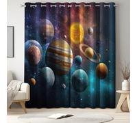 Bedroom Blackout Curtains Navy, Space design with Stars Planet, Thermal Eyelet Pair, Light Blocking Privacy and Noise Reducing, 2 Panels for Light Sleepers W 46" x L 72"