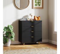 Homcom Chest Of Drawers With 4 Drawers For Bedroom, Living Room, Black, Black