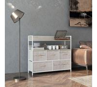 HOMCOM Bedroom Chest of Drawers, Fabric Dresser with 5 Drawers, Storage Organiser Unit with Open Shelves and Metal Frame for Living Room, Entryway, Natural Wood Finish