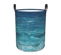 Bedroom clothes storage basket with handles, The deep blue sea portable storage laundry basket, round single-layer laundry basket