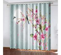 bedroom curtains blackout 2 panel sets 200x164cm 3D flowers bird art Image Print Grommet Curtains, Thermal Insulated curtains & drapes for living room kids room (girls/boys)
