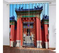 Bedroom Curtains Blackout Eyelet 3D Chinese Style Forbidden City Landscape Print Window Drapes For Bedroom Living Room 70x98 Inch 2 Panels Pattern Thermal Insulated Curtain For Kids Boy Girl Playroo