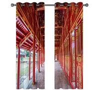 Bedroom Curtains Red Corridor Pattern Of Ancient Buildings 3D Printed Pattern Curtains For Living Room Decor For Teen Girls And Boys 104x84Inch Blackout Curtains Thermal Insulated Room Darkening Win