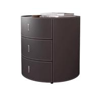 Bedroom Cylindrical Nightstand Small Home Wooden Bedside Table Leather 3 Drawer Invisible Pull Storage Furniture Dark Gray Storage