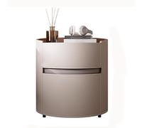 Bedroom Cylindrical Nightstand Small Home Wooden Bedside Table Leather Two Drawer Invisible Pull Storage Furniture Khaki Storage