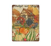 Bedroom Decor for Wall Thankful and Blessed Aluminum Sign 12x16 in Autumn Pumpkin Harvest Sunflowers Bird Metal Tin Sign Funny Vintage Garage Metal Tin Sign Man Cave Accessories Wall Decor