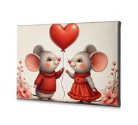 Bedroom Decor Two Mice Holding A Heart-Shaped Balloon. Canvas Decorative Picture Wall Decorations Bathroom Art Wall Decor(20x30cm)