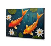 Bedroom Decor Two Orange Koi Fish Swim Among Lily Pads And Flowers. Canvas Decorative Picture Wall Decorations Bathroom Art Wall Decor(20x30cm)