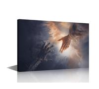 Bedroom Decor Wall Art Hand of God Reaches Hand of Man Wall Decor 1 Piece Jesus Christ Posters and Prints Christian Wall Decoration for Living Room Office Bedroom Framed Ready to Hang (16''Wx 24''H)