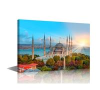 Bedroom Decor Wall Art The Blue Mosque Poster Print on Canvas 1 Pieces Landmarks Mosque in Turkey Wall Decorations for Living Room Office Bedroom and Ready to Hang (24''Wx 36''H)