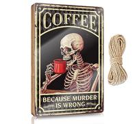Bedroom Decor Wooden Sign - Printed Surface & Welcome Visitors/Motivational Posters | Office Decor For Work, Coffee Skull Because Murder Is Wrong