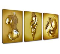 Bedroom Decoration Canvas Wall Art Modern Gallery Decor Gold Love Heart 3D Metal Wall Figure Statue Abstract Art Valentines Day Gift Suitable for Office Bathroom Pictures 3 Pieces 60''Wx28''H