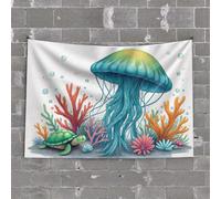 Bedroom Door Decor Ocean Life: Jellyfish And Turtle In Coral Reef Tapestry Bar Man Cave Decor Tapestrys(100X150CM)