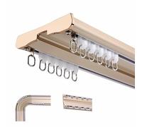 Bedroom Double Curtain Track System Heavy Duty Conjoined Curtain Rail Ceiling Mount Streamline Aluminium Curtain Rod Set For Office Home Room Divider(Gold,84in)