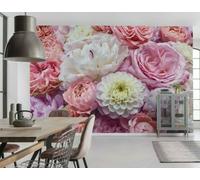 Floral mural wallpaper Vibrant Spring pink flowers bedroom decor + Free adhesive