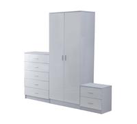Bedroom Furniture Set 3pc White UV Board High Gloss 76x47x180cm WardrobeChestBed
