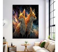 Bedroom Hallway Large Canvas Decorative Painting, Fantasy Art Space Fox Art Home Living Room Orange Pictures Poster, Background Wall Painting 30x40cm Frameless