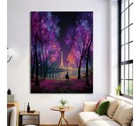 Bedroom Hallway Large Canvas Decorative Painting, Night Scene Paris Dancing Girl Art Home Living Room Purple Pictures Poster, Background Wall Painting 60x90cm Frameless