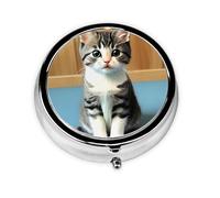 Bedroom Kitten Round Pill boxï¼ŒPill Boxï¼Œ Portable On-The-Go Pocket Pharmacy,