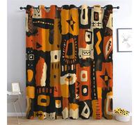 Bedroom Living Room Blackout Window Curtain 36" W x 84" L x 2, African Tribal Pattern Curtains Grommet-Thermal Insulated Dust-Proof Curtain, Brown Anti-Fade Curtain, for Children's Room