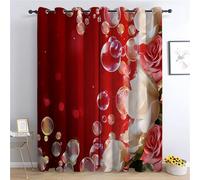 Bedroom Living Room Blackout Window Curtain 46" W x 72" L x 2, Dreamy Art Rose Flower Curtains Grommet-Thermal Insulated Dust-Proof Curtain, Red Anti-Fade Curtain, for Children's Room