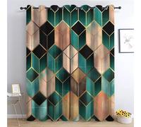 Bedroom Living Room Blackout Window Curtain 66" W x 72" L x 2, Geometric Art Gold Foil Cubes Curtains Grommet-Thermal Insulated Dust-Proof Curtain, Emerald Green Anti-Fade Curtain, for Children's Room