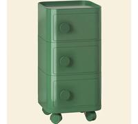 Bedroom Modern Bedside Table, Nightstands Floor Standing, ABS Small Nightstand with 3 Drawers, Nordic Cabinet Rollers, Narrow End Removable for Spaces(Green)