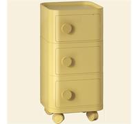 Bedroom Modern Bedside Table, Nightstands Floor Standing, ABS Small Nightstand with 3 Drawers, Nordic Cabinet Rollers, Narrow End Removable for Spaces(Yellow)