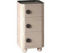 Bedroom Modern Bedside Table, Nightstands Floor Standing, ABS Small Nightstand with 3 Drawers, Nordic Cabinet Rollers, Narrow End Removable for Spaces(Beige+Black)