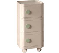 Bedroom Modern Bedside Table, Nightstands Floor Standing, ABS Small Nightstand with 3 Drawers, Nordic Cabinet Rollers, Narrow End Removable for Spaces(Beige+Green)