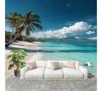 Bedroom No Overlap Wallpaper Mural 250X175 cm Tropical Ocean Beach Non-Woven Premium Photo Wallpaper Peel and Stick Blue Non-self-Adhesive Home Room Decoration Wall Stickers