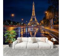 Bedroom No Overlap Wallpaper Mural 300X210 cm Eiffel Tower at Night Non-Woven Premium Photo Wallpaper Peel and Stick Dark Blue Non-self-Adhesive Home Room Decoration Wall Stickers